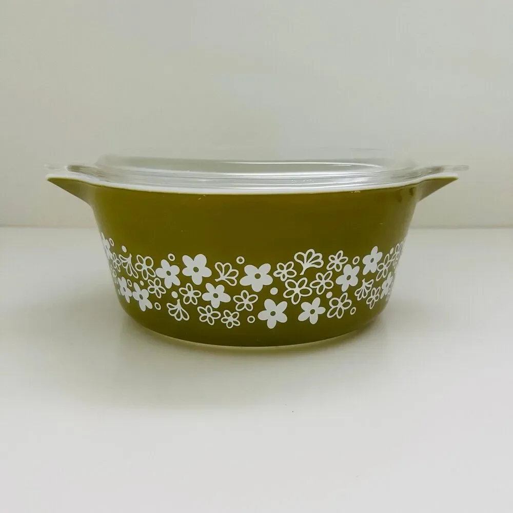 PYREX Green White Spring Blossom Crazy Daisy 475-B Casserole Dish 2.5 Qt. W Lid